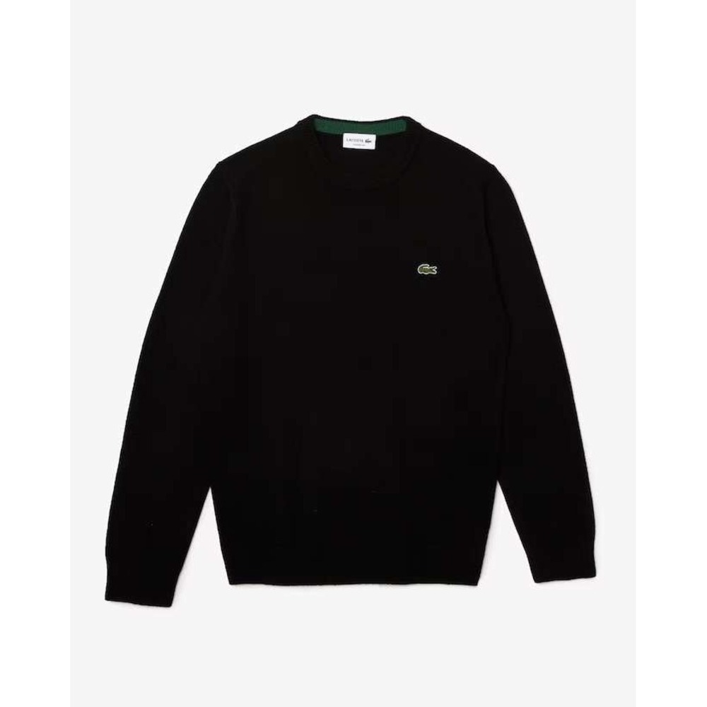 Lacoste Mens Regular Fit Wool Crew Neck Sweater Black Size XL New With Tags